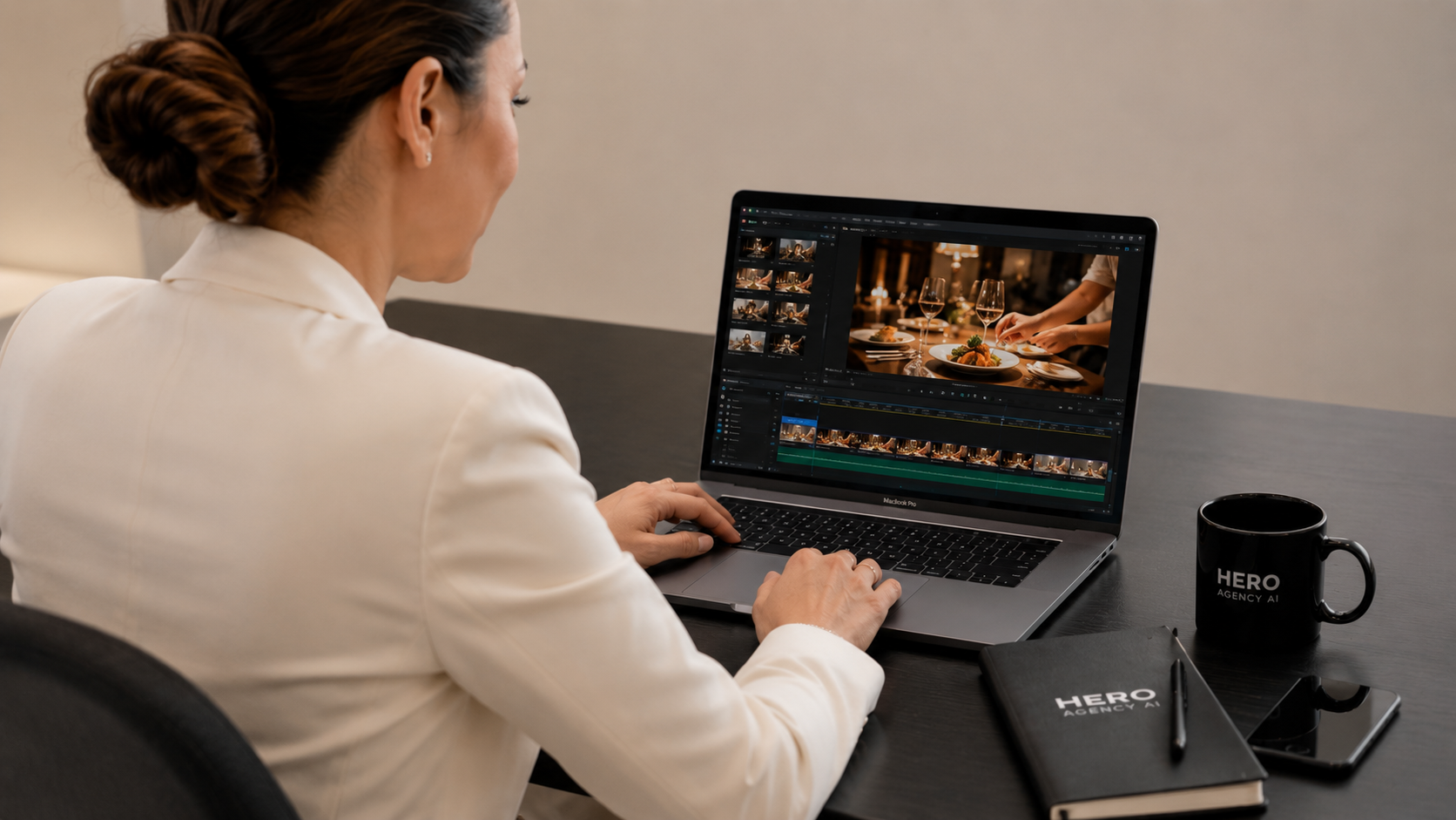 Modernes Video-Studio mit Kamera, Ringlicht und Schnittsoftware